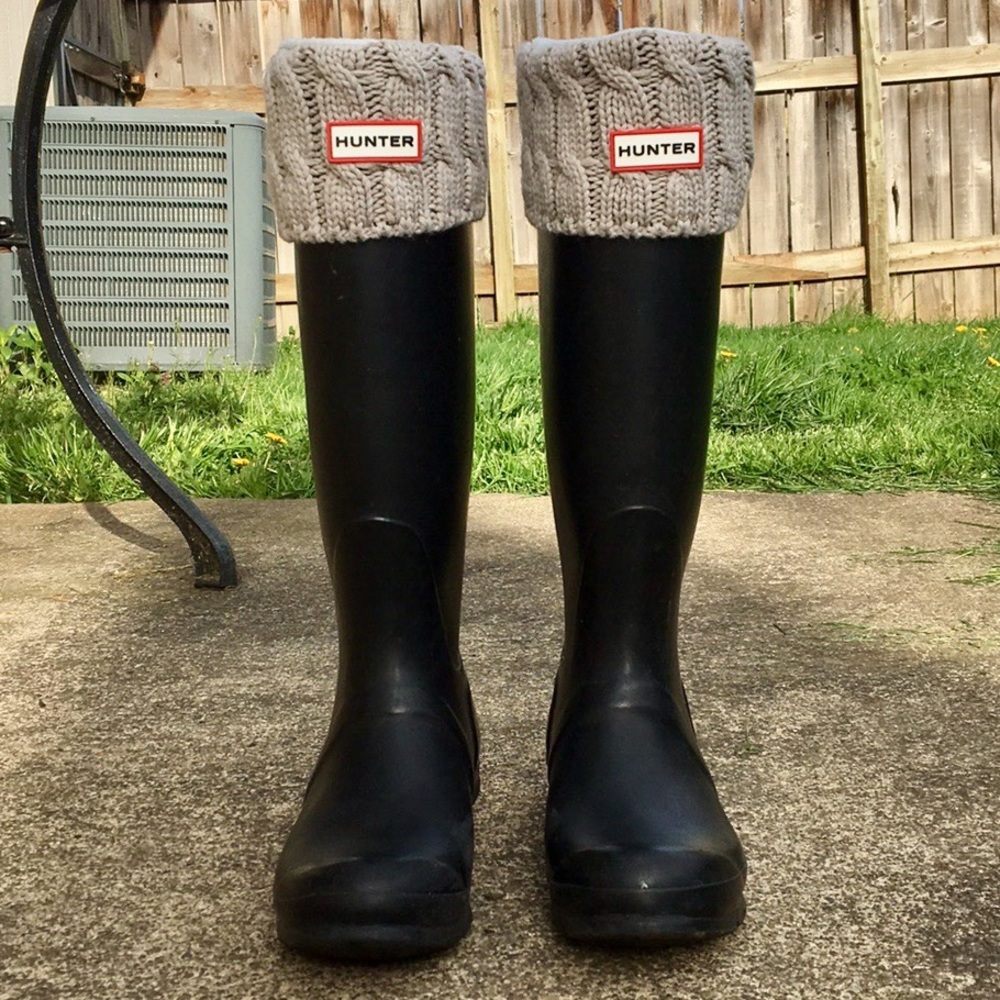 Hunter Matte Black Tall Rain Boots with socks